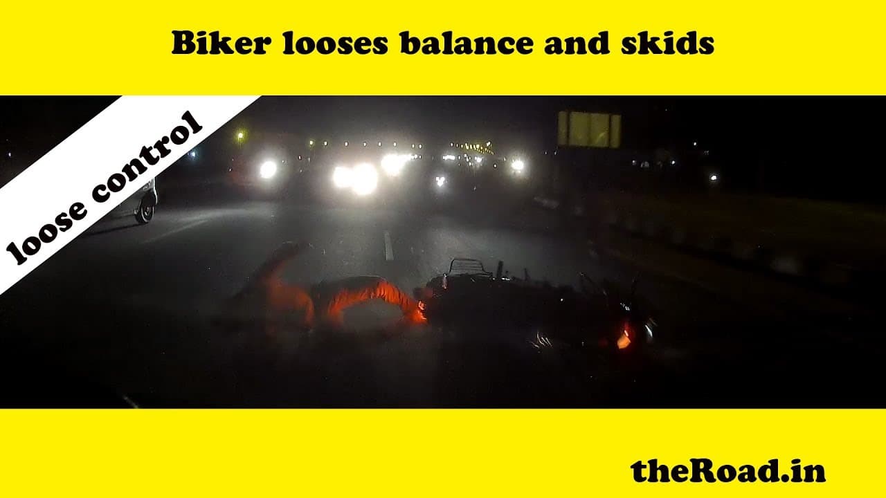 Motorcyclist Skids while braking | Skidding in the Rain