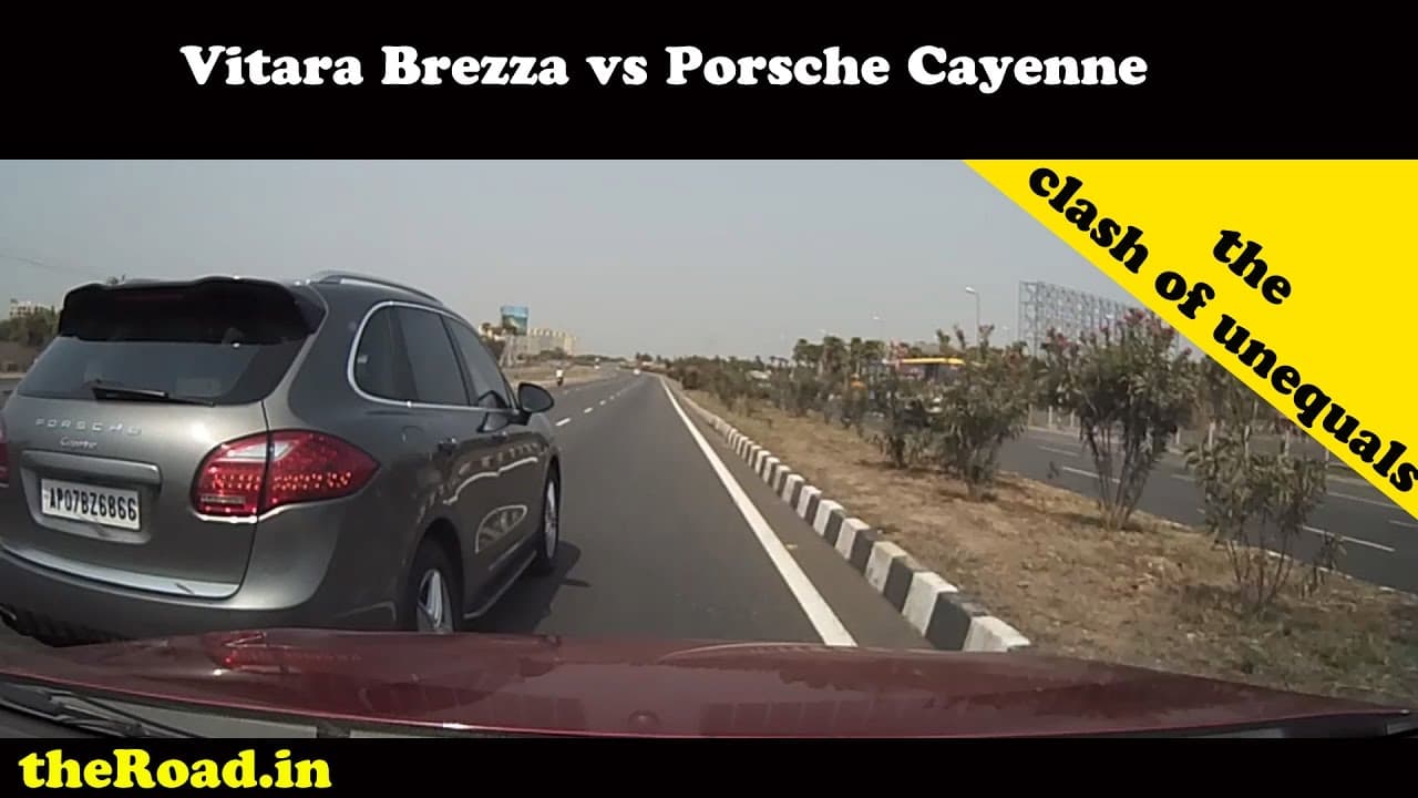 Chasing Porsche Cayenne with Vitara Brezza near Vijaywada